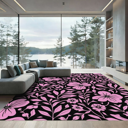 Pink Floral Vine Botanical Rug
