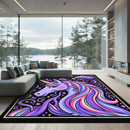 Whimsical Purple Unicorn Rainbow Mane Rug