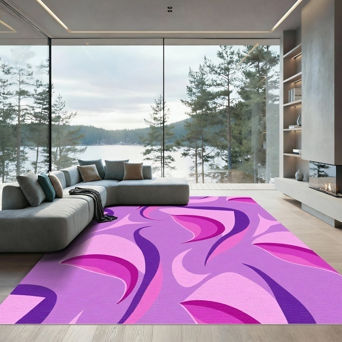 Purple Pink Swirl Abstract Composition Rug