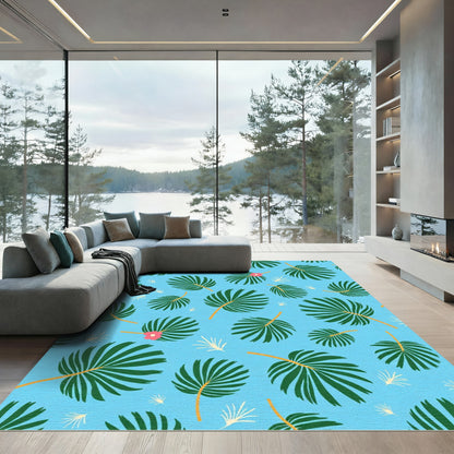 Aqua Green Leaf Blossom Scattered Rug