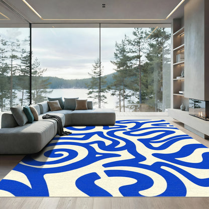 Bold Blue Abstract Swirl Rug