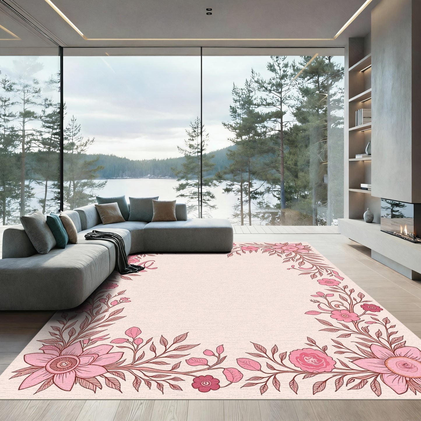 Charming Pink Blossom Vines Rug