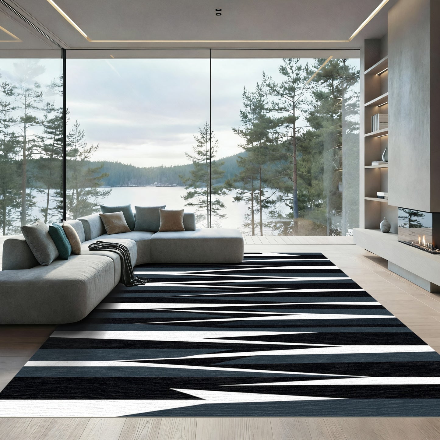 Dark Geometric Jagged Stripe Rug