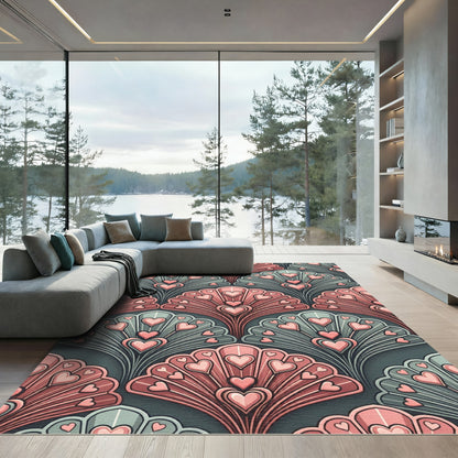Art Deco Pink Heart Fan Rug