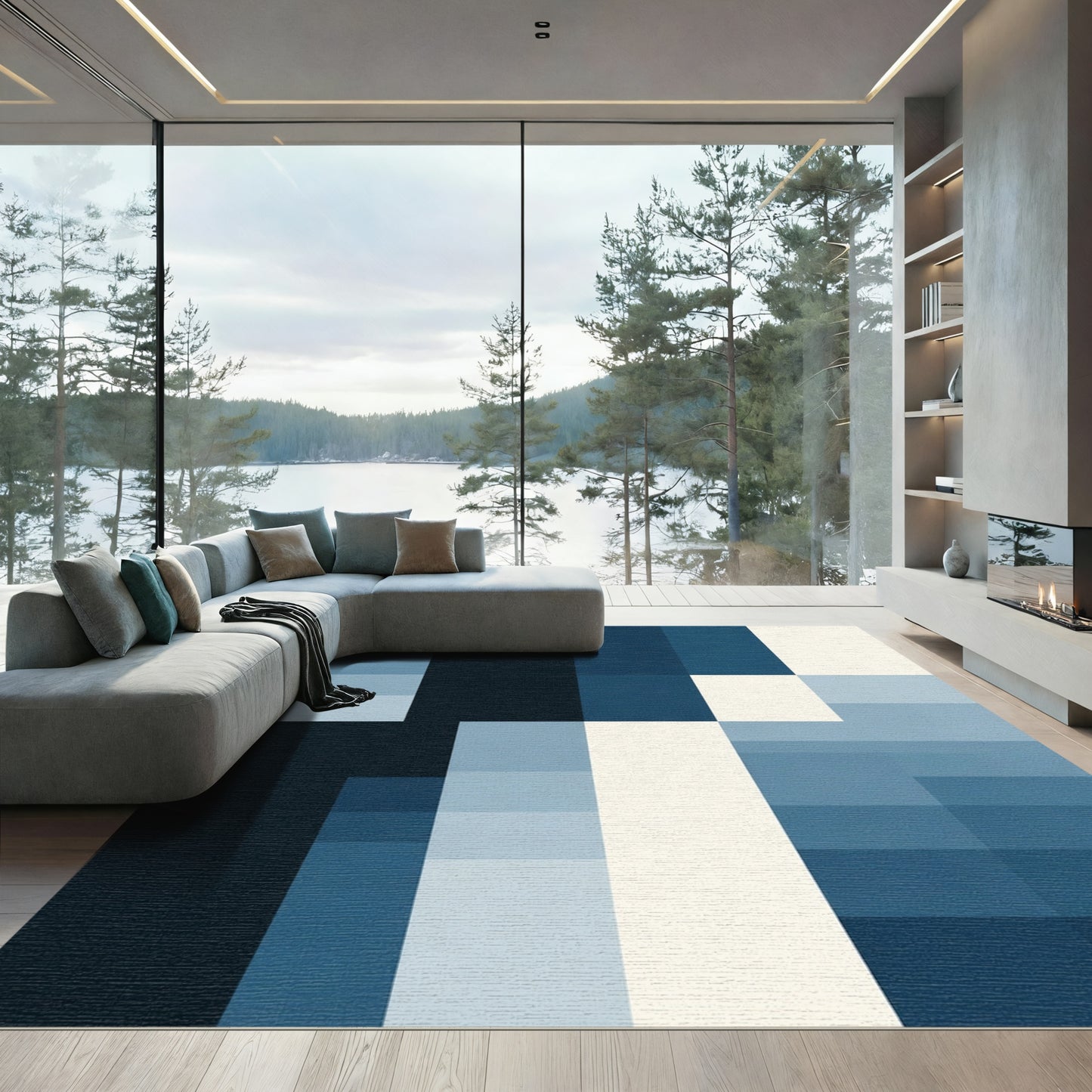 Gradient Blue Geometric Blocks Rug