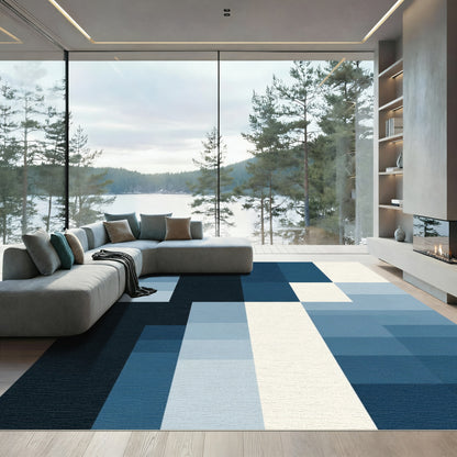 Gradient Blue Geometric Blocks Rug