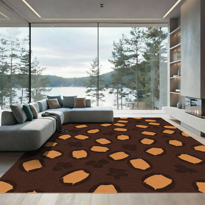 Brown Orange Spotty Abstract Floral Rug