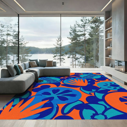 Bold Orange Blue Floral Medley Rug