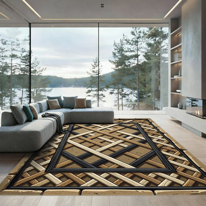 Rustic Lattice Wood Inlay Rug