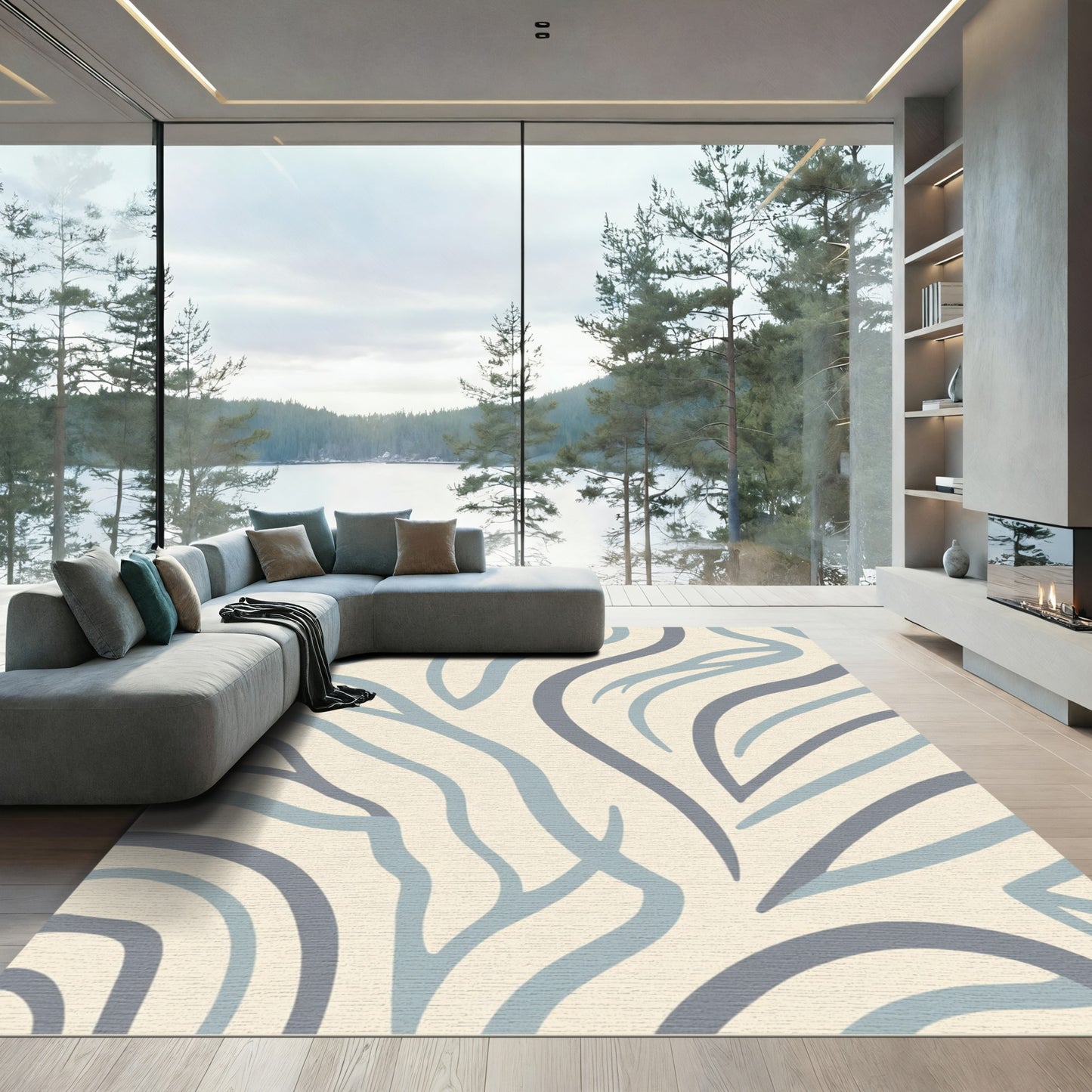 Soft Blue Gray Abstract Zebra Stripes Rug