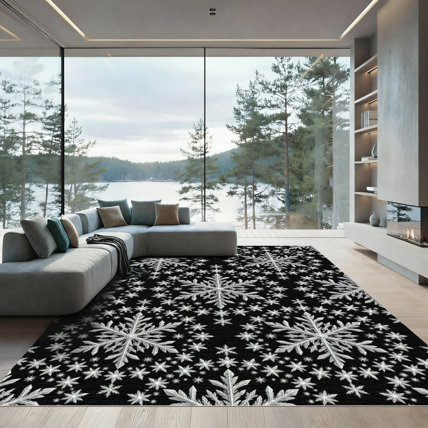 Silver Snowflake Winter Sparkle Rug