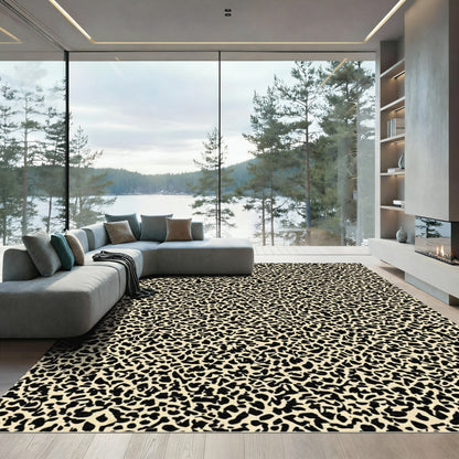 Cream Black Abstract Animal Spots Rug