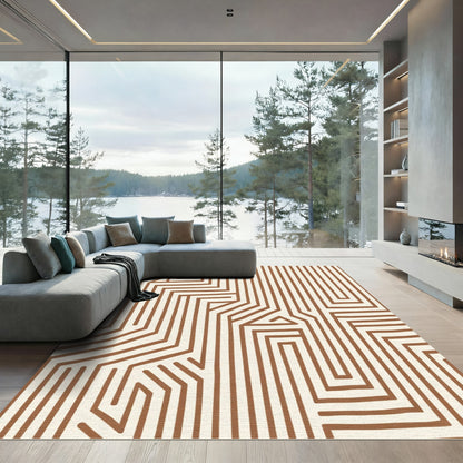 Brown Maze Lines Geometric Rug