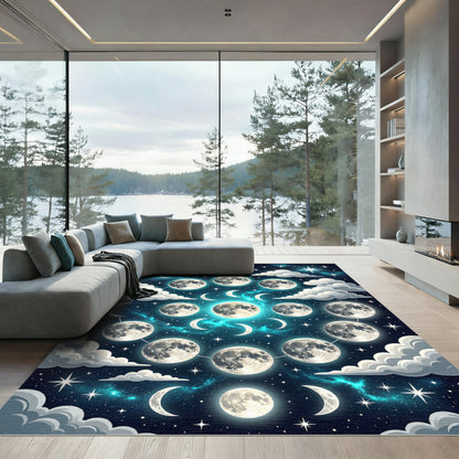 Celestial Moon Phases Galaxy Cloud Rug