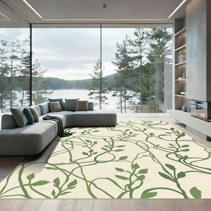 Green Vine Silhouette On Cream Background Rug