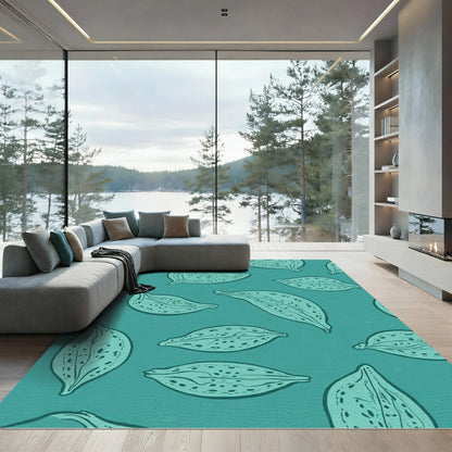 Teal Organic Seed Pod Arrangement Rug
