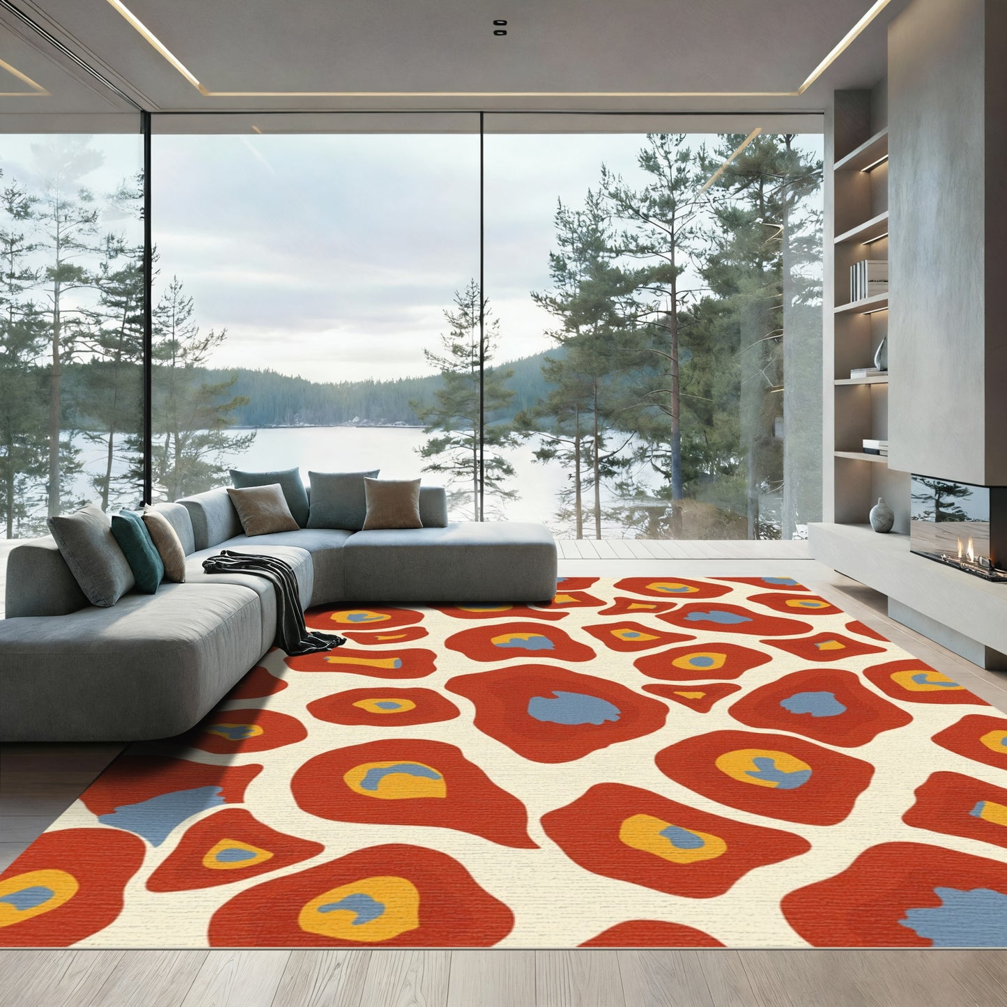 Red Ochre Abstract Animal Spots Rug