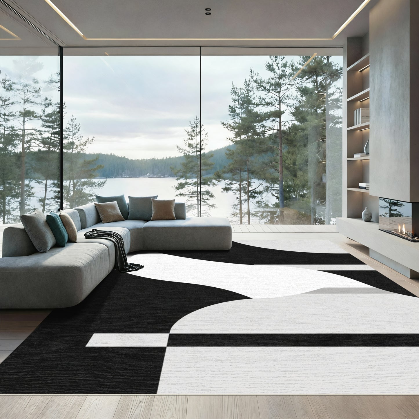 Monochromatic Abstract Layered Forms Rug