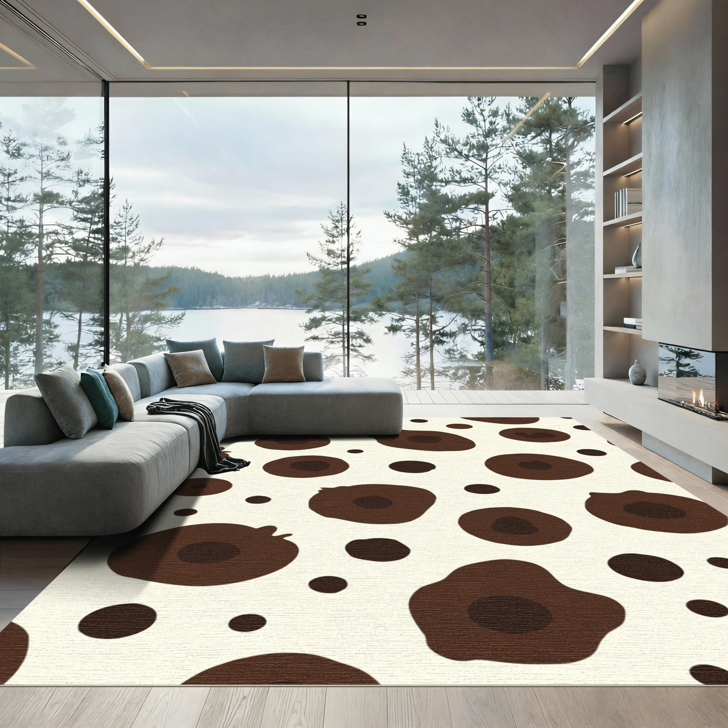 Brown Cream Irregular Dot Rug