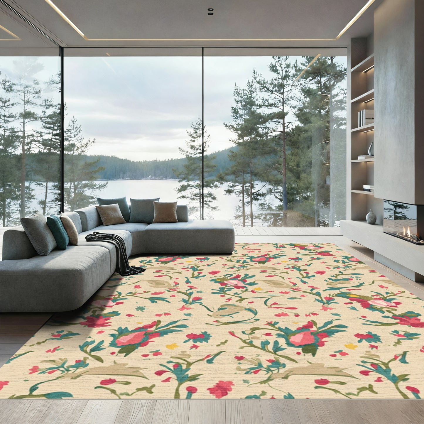 Vintage Rose and Leaf Pattern Rug