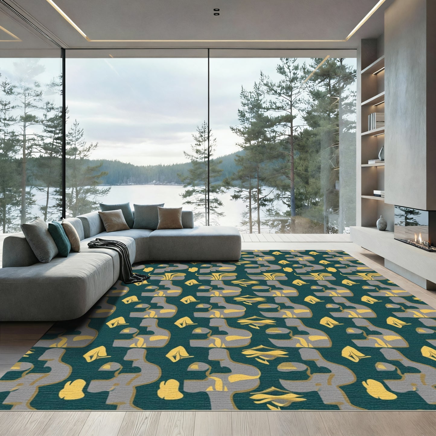 Jade And Gold Abstract Sculptural Forms Rug