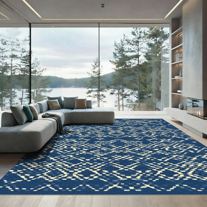 Indigo And Cream Latticework Rug