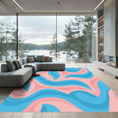 Blue Pink Swirl Abstract Waves Rug