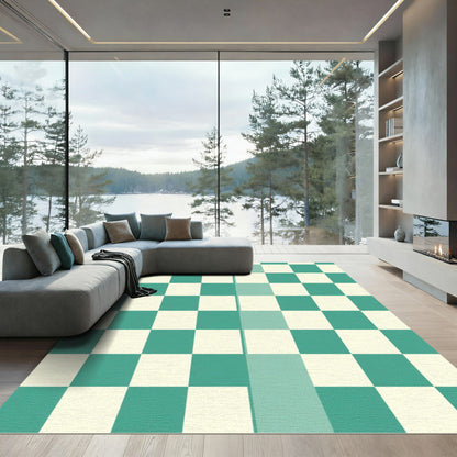 Aqua Cream Checkerboard Squares Rug
