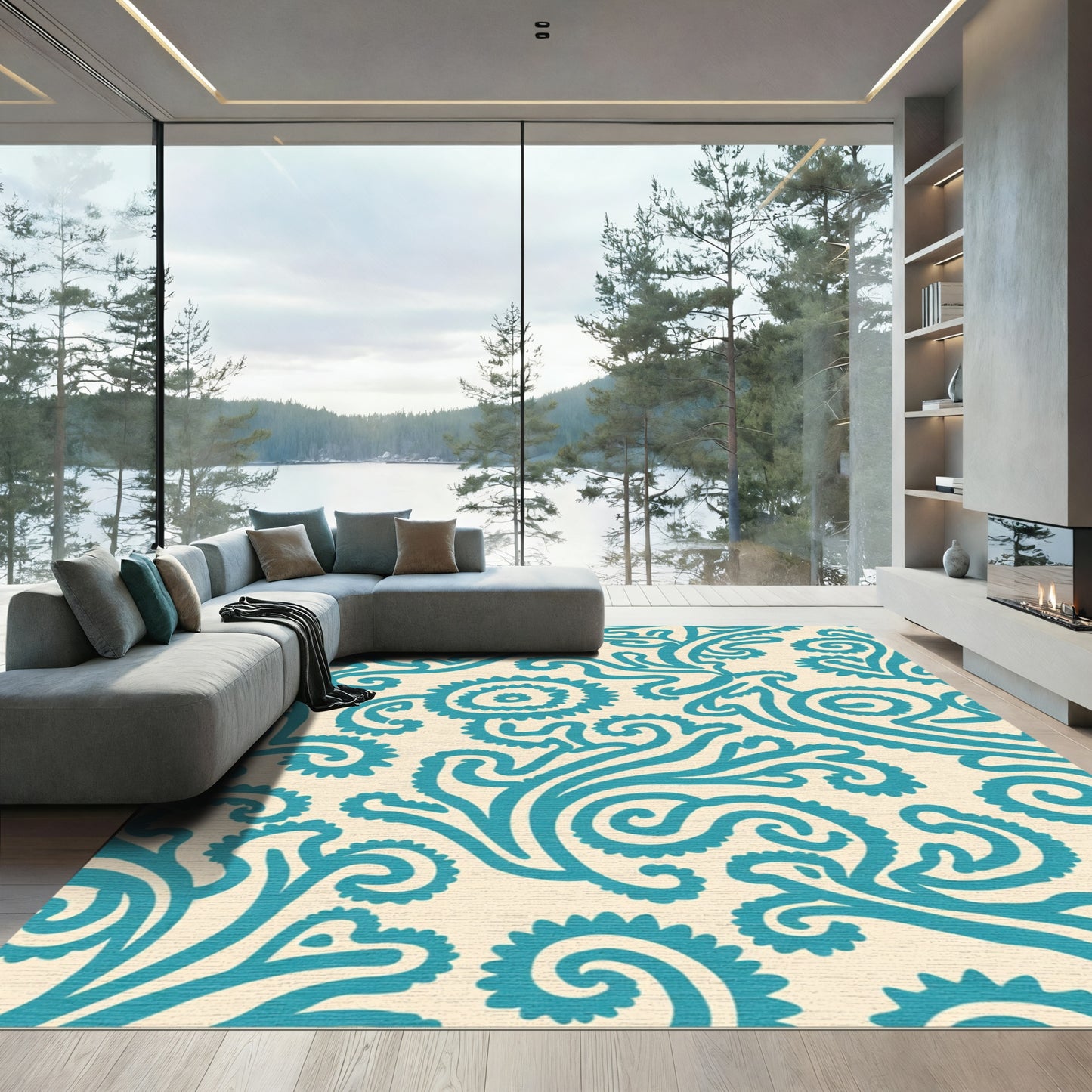 Aqua Swirl Paisley Garden Rug