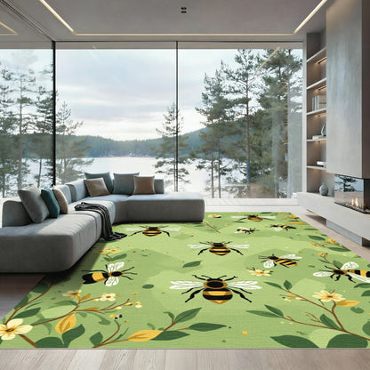 Whimsical Bee Garden Green Rug