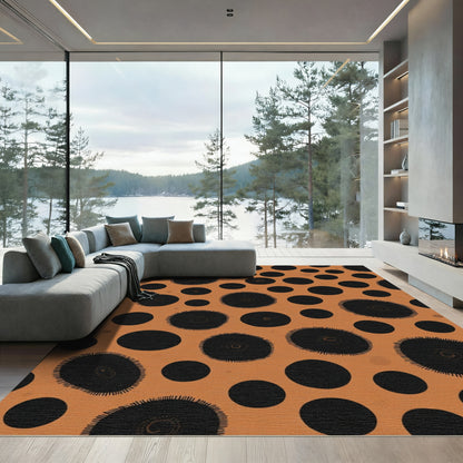 Orange Black Polka Dot Circles Rug