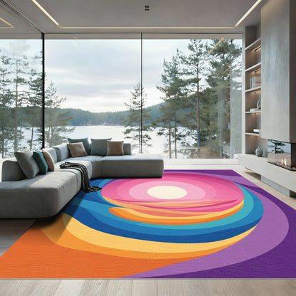 Vibrant Sunset Swirl Abstract Rug