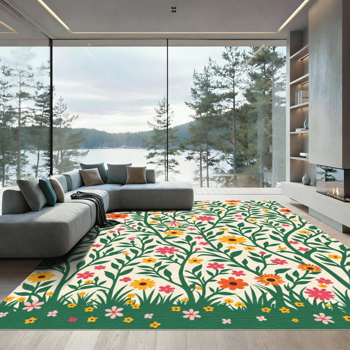 Whimsical Floral Vine Garden Rug