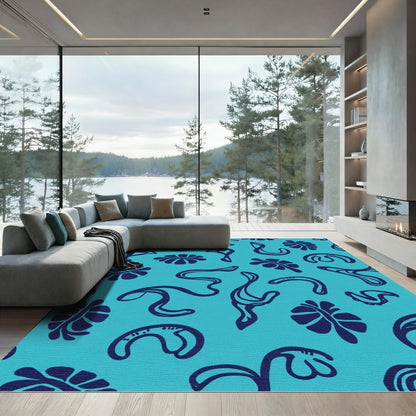 Turquoise Navy Organic Abstract Shapes Rug