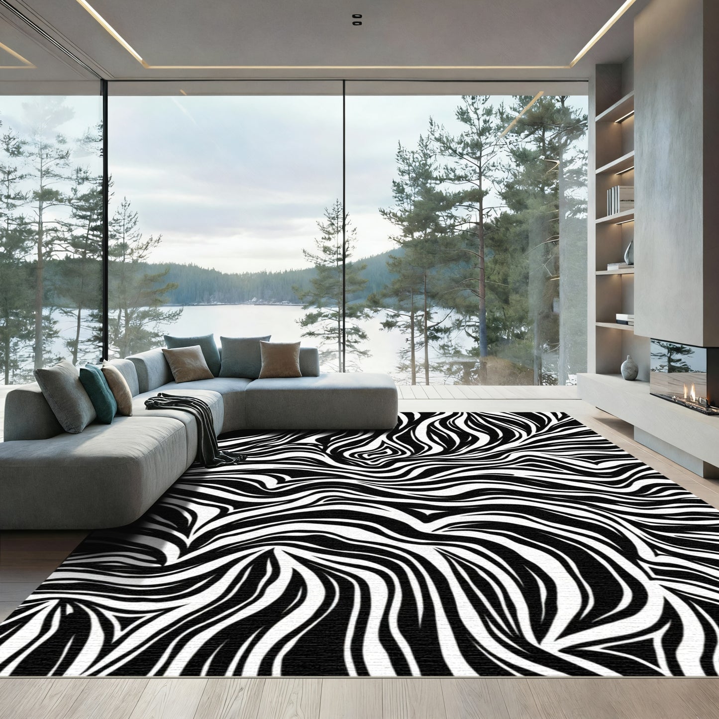 Abstract Black White Zebra Stripe Rug