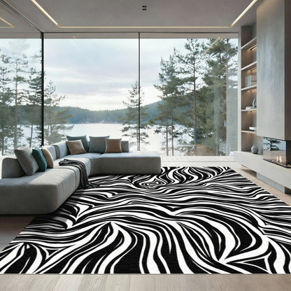 Abstract Black White Zebra Stripe Rug