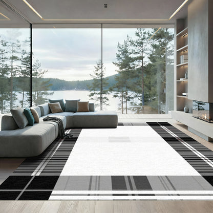 Classic Black Gray Tartan Check Rug
