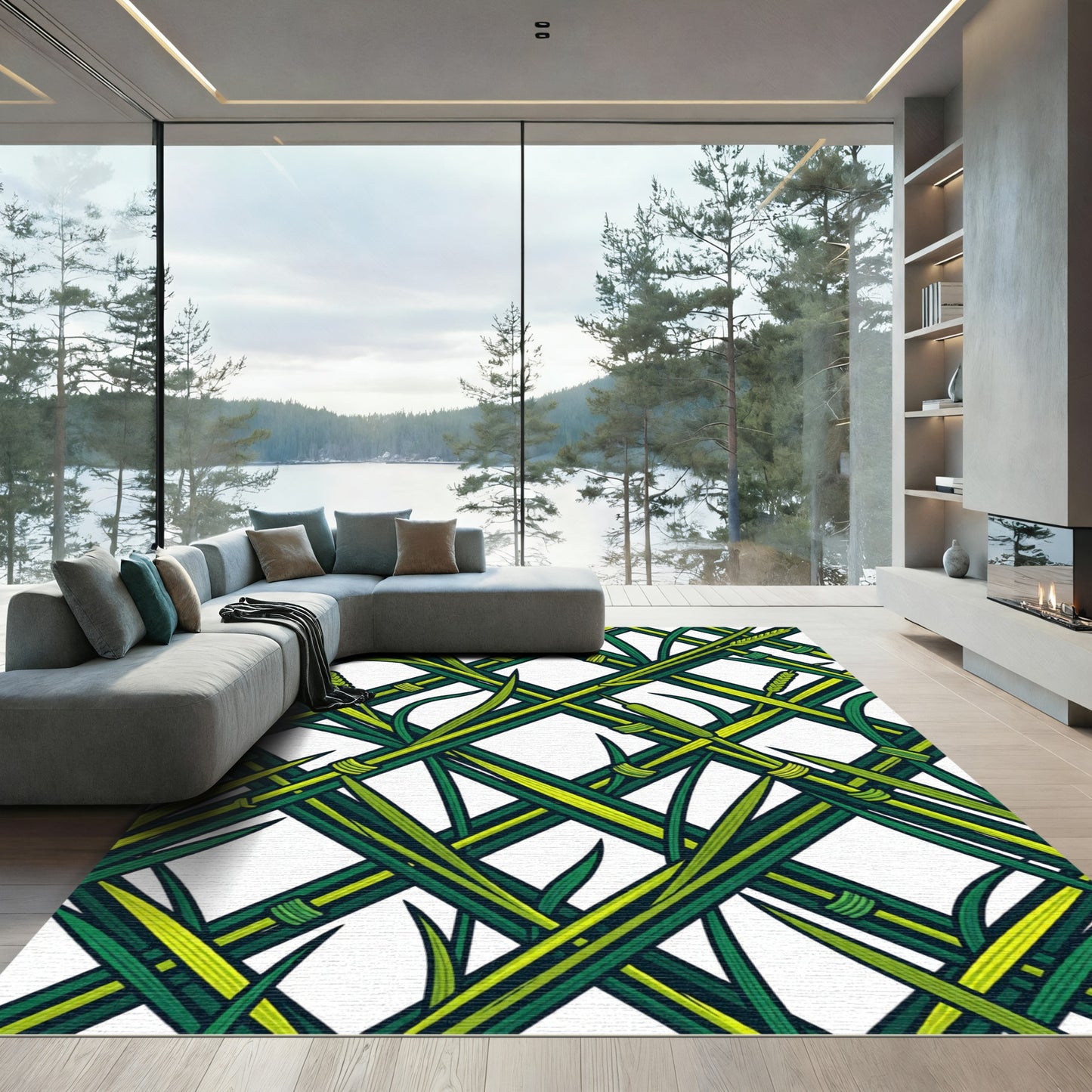 Green Reed Lattice Abstract Rug