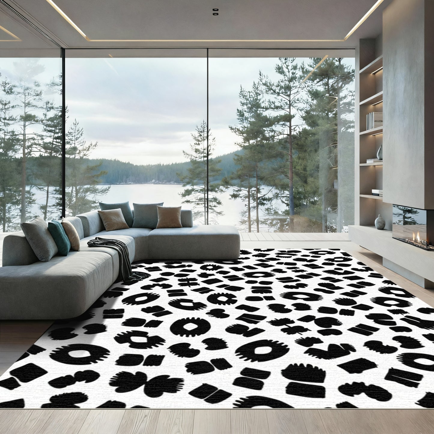 Bold Black Abstract Spotty Rug