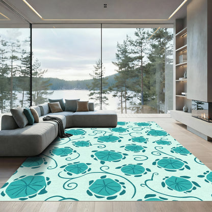 Teal Turtle Botanical Swirl Rug