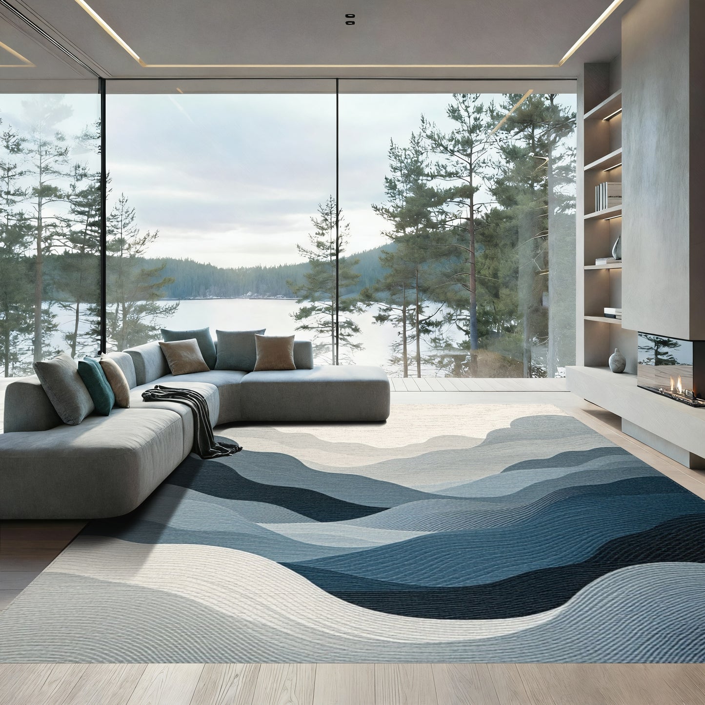 Layered Blue Gray Mountains Rug