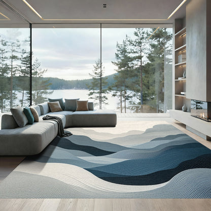 Layered Blue Gray Mountains Rug