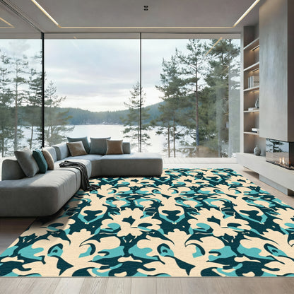Deep Teal Cream Organic Mirror Rug