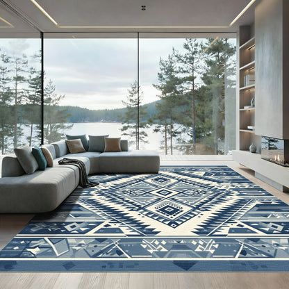 Indigo Geometric Tribal Diamond Rug