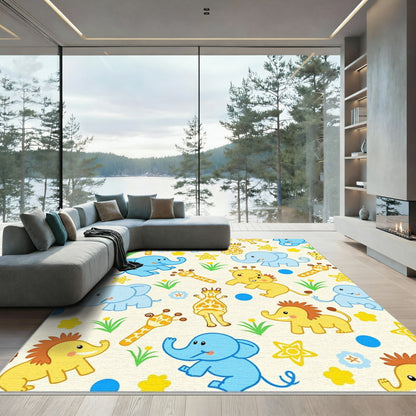 Joyful Blue Elephants Yellow Giraffes Rug