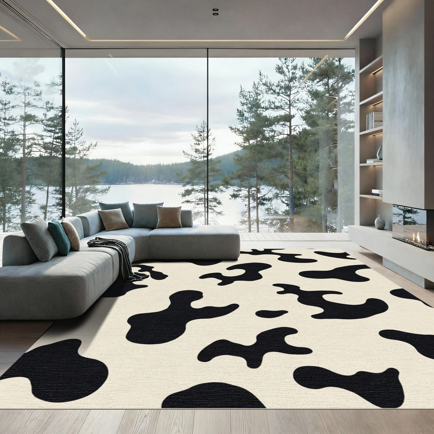 Bicolor Abstract Blob Pattern Rug