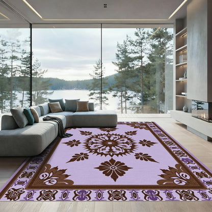 Lavender Brown Floral Mandala Border Rug