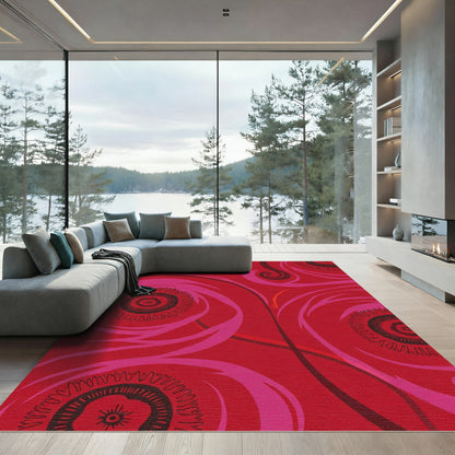 Bold Red Floral Swirl Composition Rug