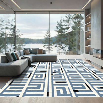 Blue Cream Navigational Maze Rug
