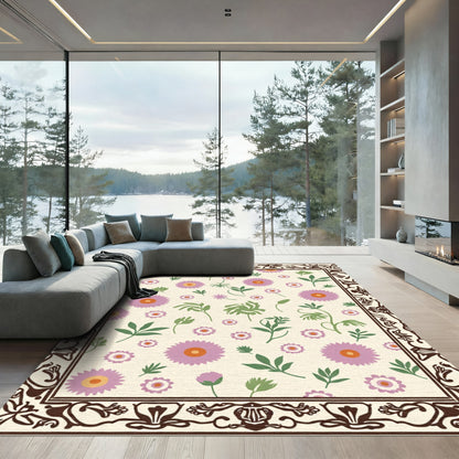 Lilac Flower Field Border Rug